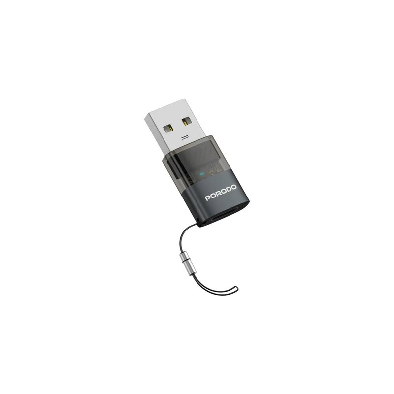 محول Porodo Minilink OTG شفاف من USB-C إلى USB-A - رمادي