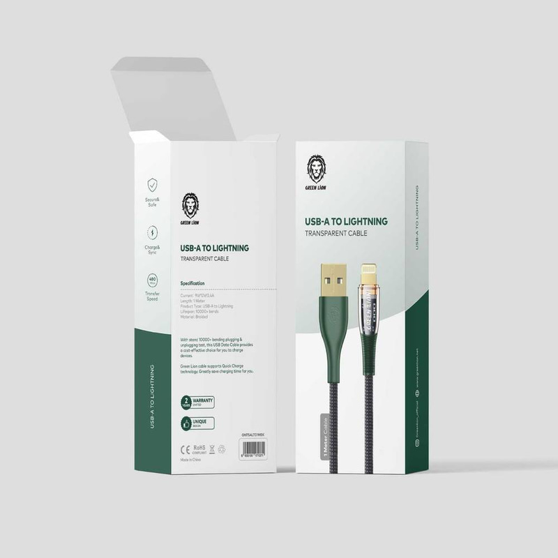 كابل USB-A إلى Lightning شفاف مجدول بطول 1 متر - أسود