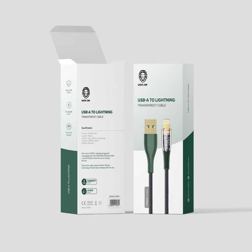 Green Lion Braided USB-A to Lightning Transparent Cable 1M - Black