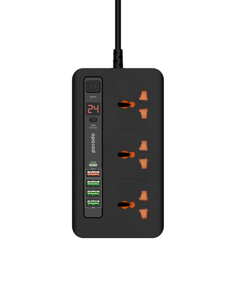  Porodo Multi- Port Power Hub 4 USB-A/ USB- C -(2m /PD- 20W)- Black