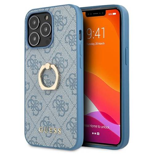 GUESS 4G HARDCASE WITH RING STAND FOR IPHONE 13 PRO (6.1')  BLUE CASE COVER