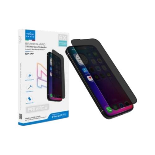 واقي شاشة Brave Platinum Strength لحماية الخصوصية لهاتف iPhone 17 Pro - أسود - SP17P