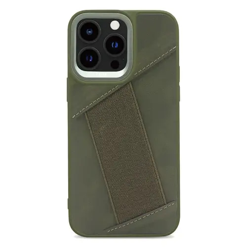KAJSA PREPPIE COLLECTION ELASTIC HAND GRIP BACK CASE FOR IPHONE 14 PRO- GREEN COVER CASE