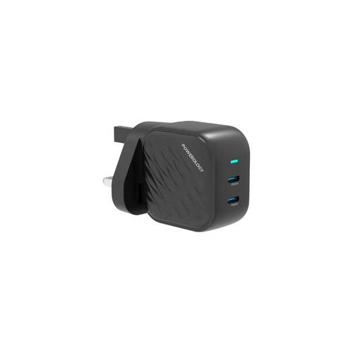 Powerology Gan Dual USB-C Wall Charger - Black