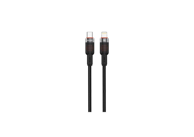 كابل بورودو USB-C إلى لايتنينج مضفر من الألومنيوم PD-30W-1.2M-أسود