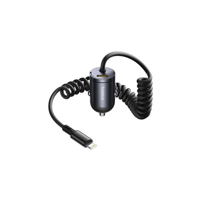 Baseus Tiny Star Mini Car Charger With Lightning Cable 30W + 30W Type C Port - Black