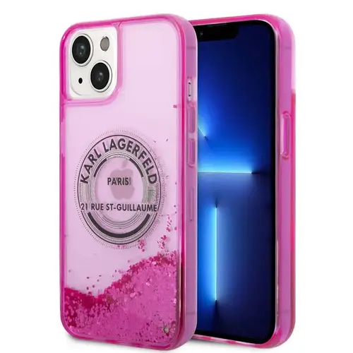 KARL LAGERFELD LIQUID GLITTER SILICONE ROUND RSG LOGO ULTRA THIN- FOR IPHONE 14 MAX- PINK COVER CASE
