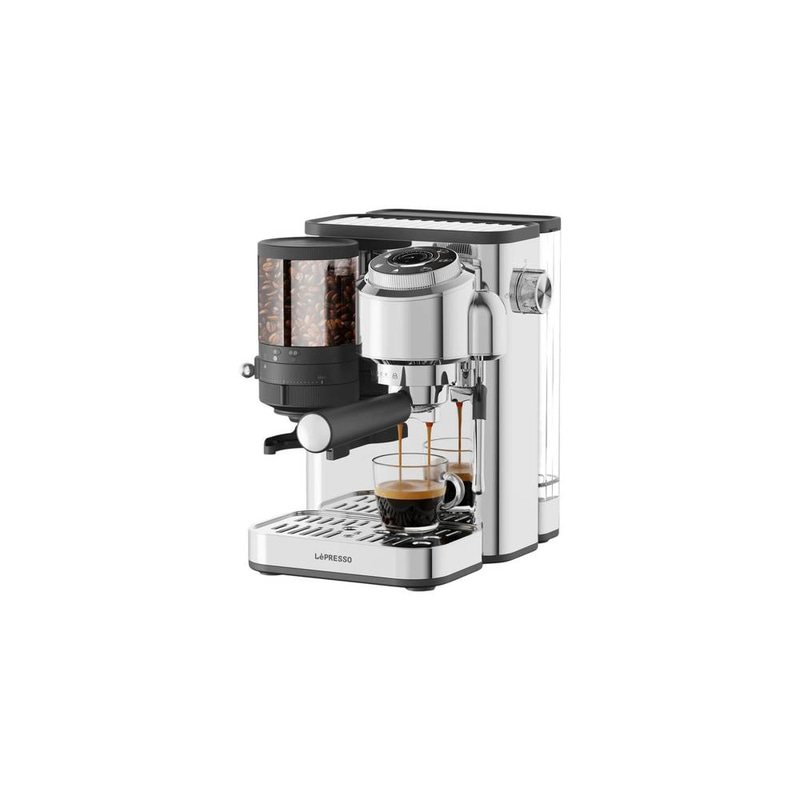 Lepresso Coffee Machine with Bean Grinder and Steam Wand - Silver