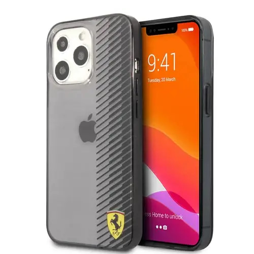 FERRARI TRANSPARENT HARDCASE GRADIENT PRINT LOGO FOR IPHONE 13 PRO (6.1') BLACK CASE