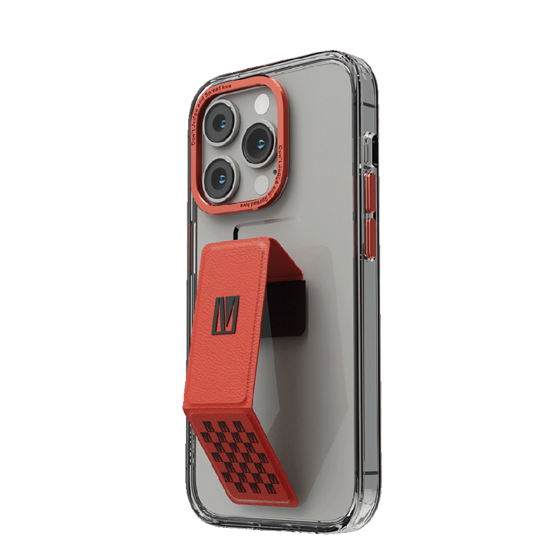 LEVELO MORPHIX CLARA IPHONE 14 PRO WITH LEATHER GRIP STAND RED CASE