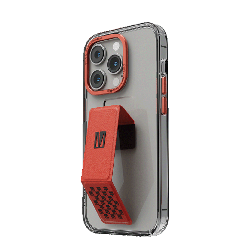 LEVELO MORPHIX CLARA IPHONE 14 PRO WITH LEATHER GRIP STAND RED CASE