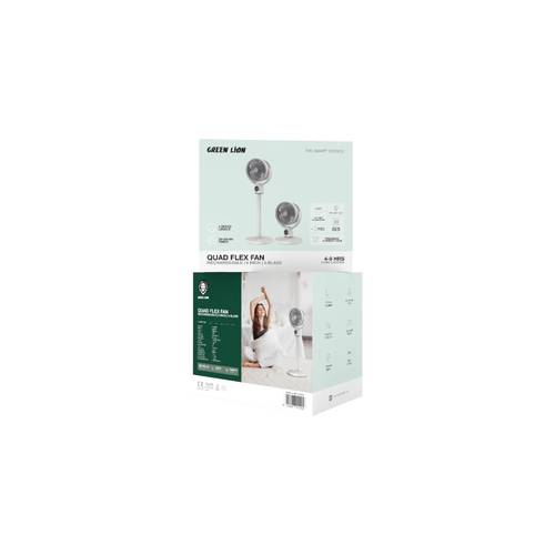 Green Lion Quad Flex Fan - Rechargeable, 8 Inch, 3 Blade
