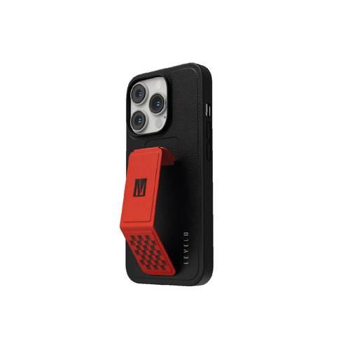 جراب Levelo Morphix Gripstand المصنوع من الجلد الصناعي لهاتف iPhone 14 Pro - أحمر
