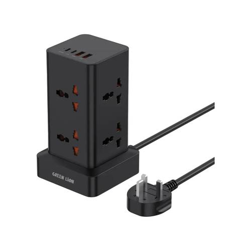 Green Lion Power Tower Multi-Port Power Strip - Black