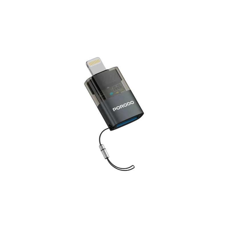 Porodo MiniLink Transparent OTG Adapter USB-A to Lightning - Grey