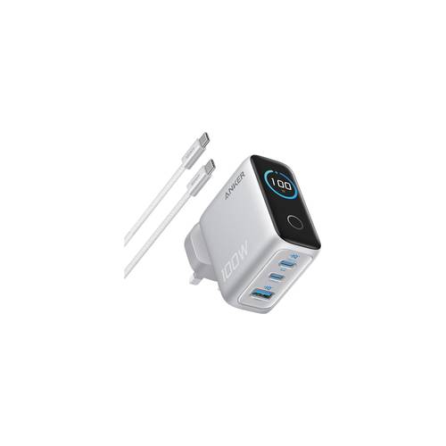 Anker Charger 100W, USB-C Cable, 3-Port and Touch Control Silver – B121BK41