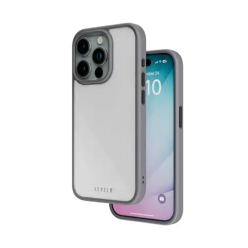 LEVELO IPHONE 15 PRO MAX SOLO- GREY CLEAR CASE COVER
