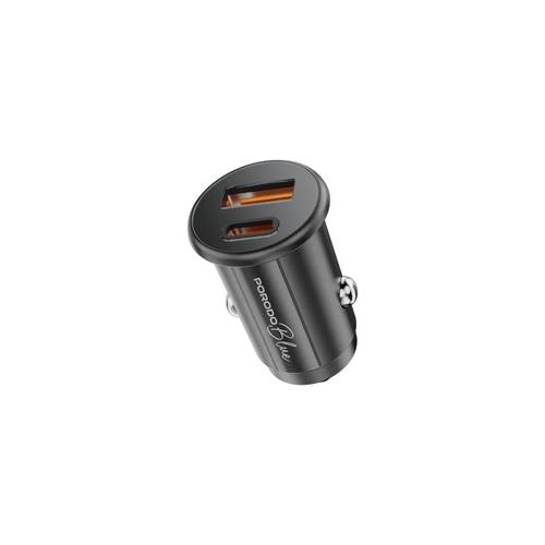 شاحن سيارة Porodo Blue بقدرة 30 واط بمنفذين (USB-C و USB-A) - أسود