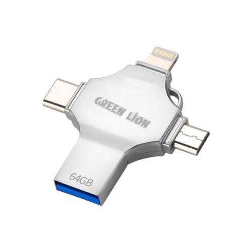 فلاشة USB 4 في 1 من Green Lion بسعة 64 جيجابايت - فضي
