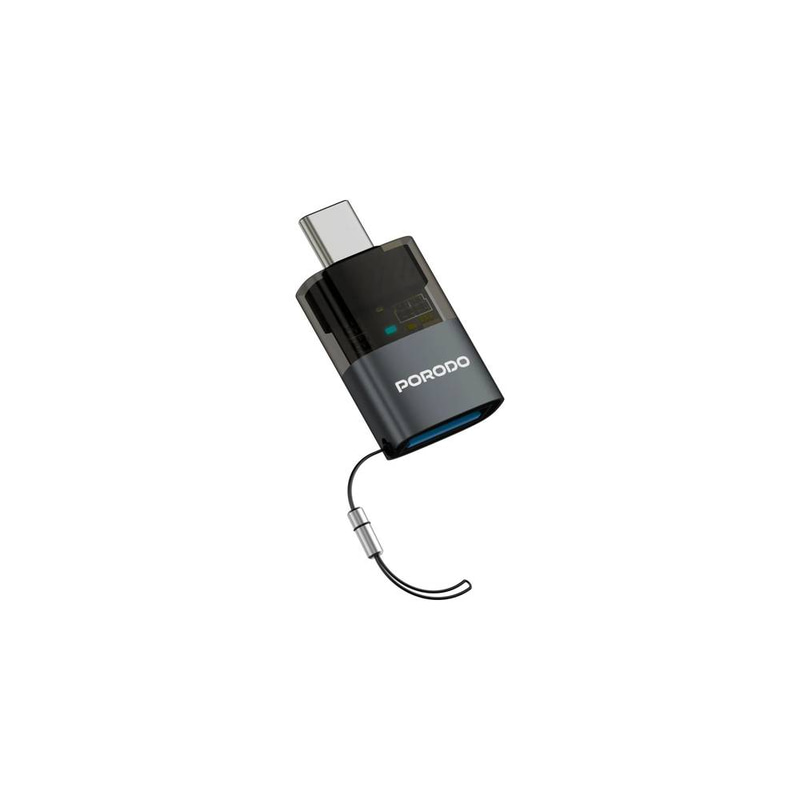 Porodo MiniLink Transparent OTG Adapter USB-A to USB-C - Grey