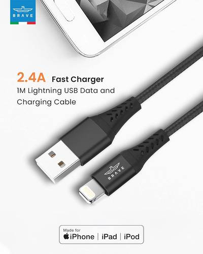 BRAVE BDC-480-LIGHTNING USB FAST CHARGER DATA CABLE -1M- BLACK