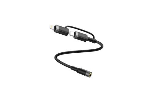 Green Lion 2 In 1 Audio Cable 12cm USB-C Lightning To 3.5mm Jack-Black