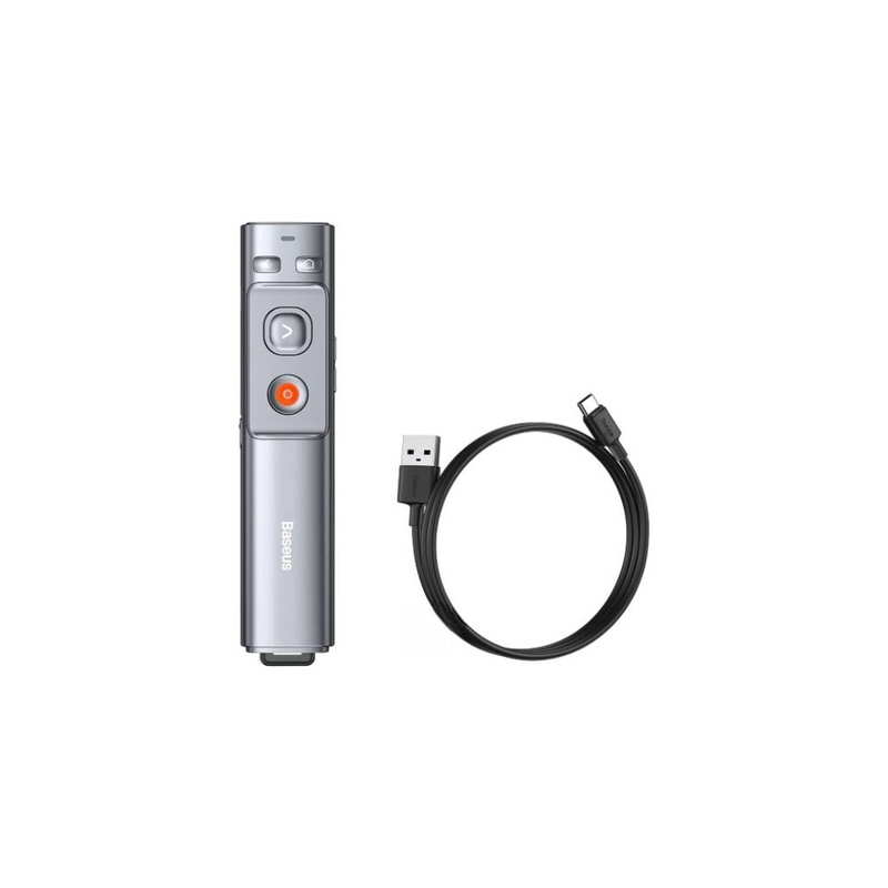 Baseus Rechargeable Orange Dot Wireless Presenter (Red Laser) - Grey
