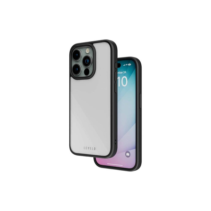 Levelo Solo Clear Shockproof Case with Airbags for iPhone 15 Pro Max - BLACK