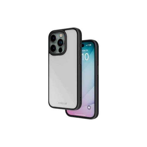 جراب Levelo Solo الشفاف المقاوم للصدمات مع وسائد هوائية لهاتف iPhone 15 Pro Max - أسود