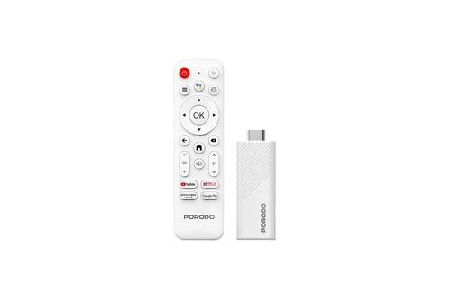 Porodo 4k Android Smart Streaming TV Stick with Google Assistant & Voice Control - White