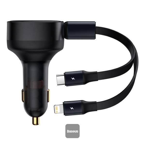 Baseus  Enjoyment Retractable 2-in-1 Car Charger C+L 30W Black