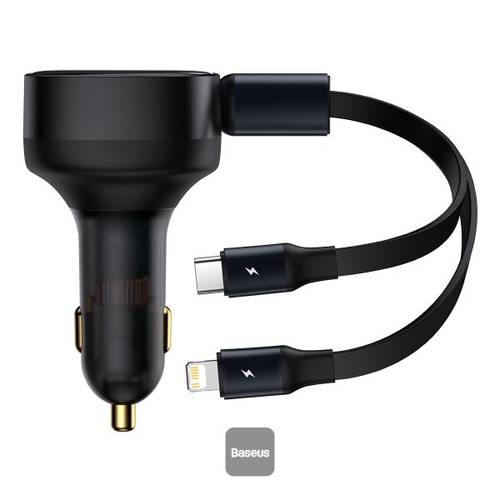 Baseus  Enjoyment Retractable 2-in-1 Car Charger C+L 30W Black