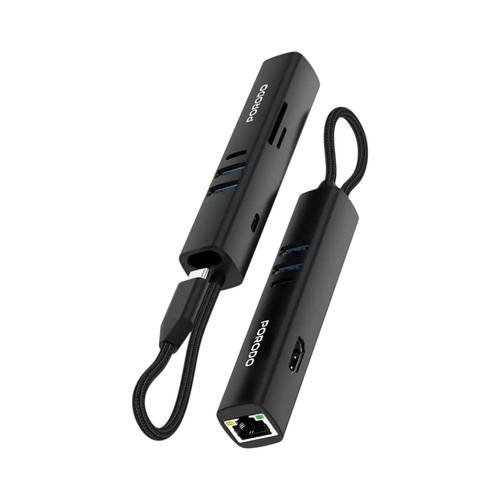 موزع USB متعدد المنافذ 8 في 1 من بورودو بسرعة نقل بيانات تصل إلى 5 جيجابت في الثانية - أسود