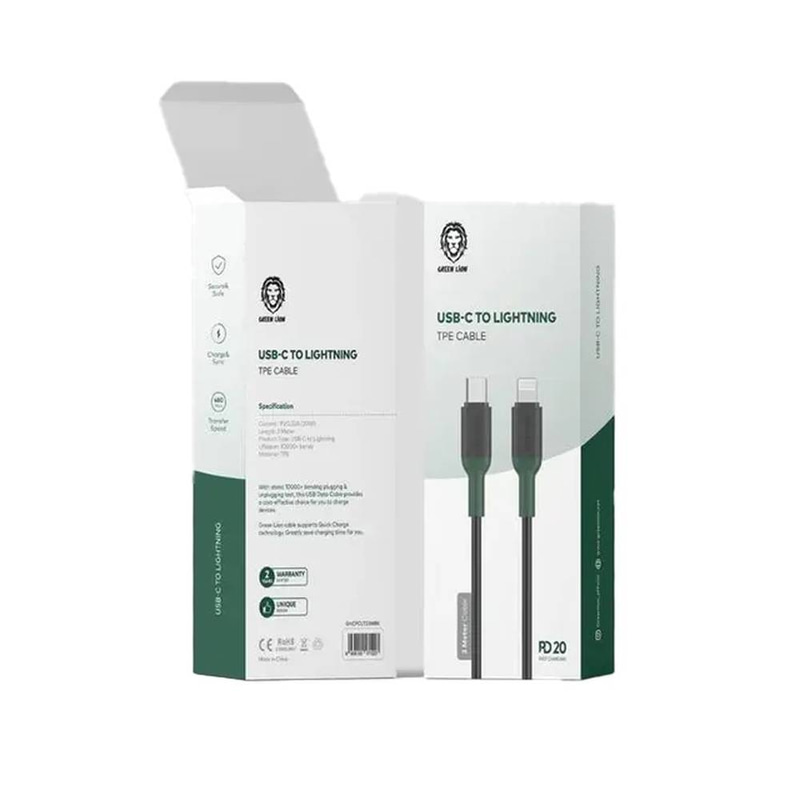 Green Lion USB-C to Lightning TPE Cable 3M PD 20W - Black