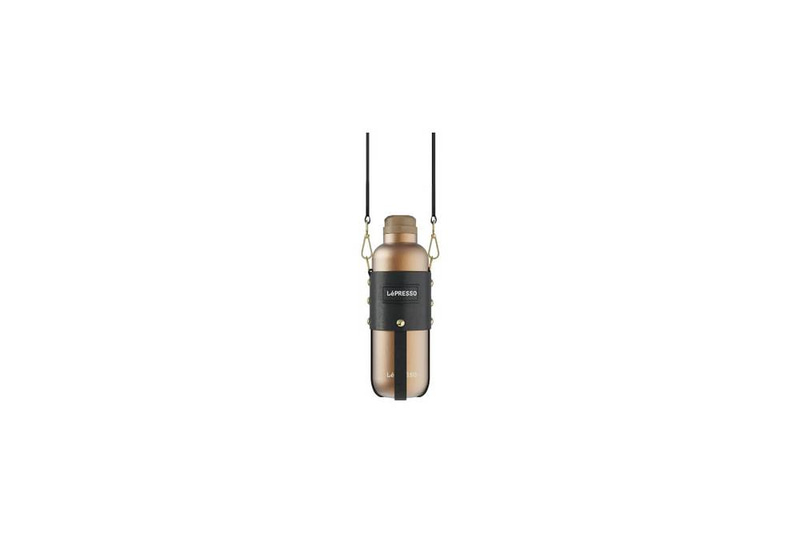 LePresso ThermaTrail Thermos Bottle with Crossbody Strap-Gold