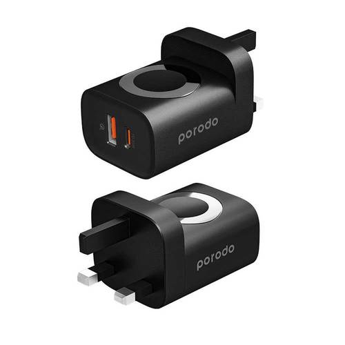 PORODO Dual Port Multi-Device Wall Charger With Integrated Watch Charger PD20W