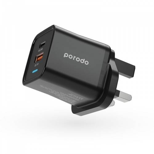   Porodo Dual Port PD + USB-A (35W+18W) Fast Charger With USB-A Quick Charging-(1.2M BRAIDED TYPE-C CABLE)