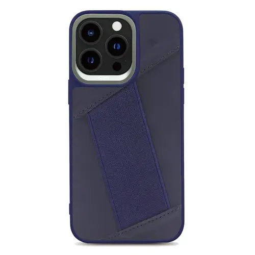 KAJSA PREPPIE COLLECTION ELASTIC HAND GRIP BACK CASE FOR IPHONE 14 PRO- DARK BLUE COVER CASE