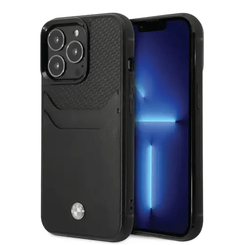 BMW Signature Collection Genuine Leather Case with Cardslot Embossed Pattern iPhone 14 Pro Max Compatibility - Black