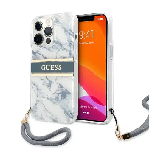 GUESS HC PC/TPU MARBLE STRAP BLUE IP13 PRO