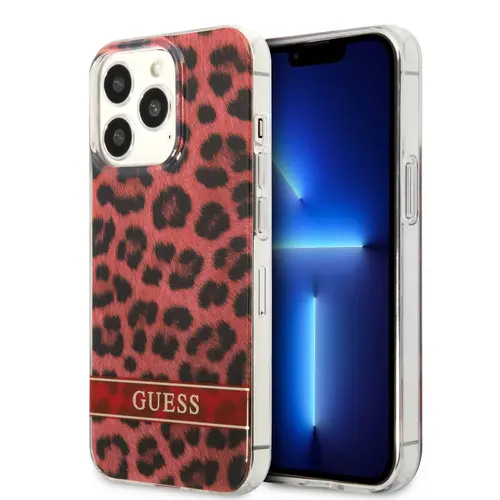GUESS HC PC/TPU LEOPARD ELECTRO STRIPE RED IP13 PRO