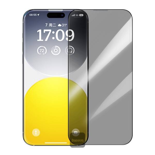 Baseus iPhone 15 Pro Max Premium Privacy Protection 9H Tempered Glass Screen Protector Full-Coverage with Easy Installation Kit (Diamond Series)
