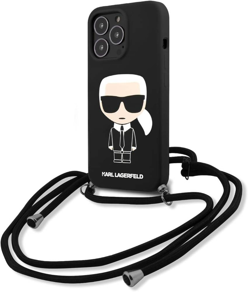KARL LAGERFELD CROSSBODY CASE WITH STRAP FOR IPHONE 13 PRO MAX- BLACK COVER CASE