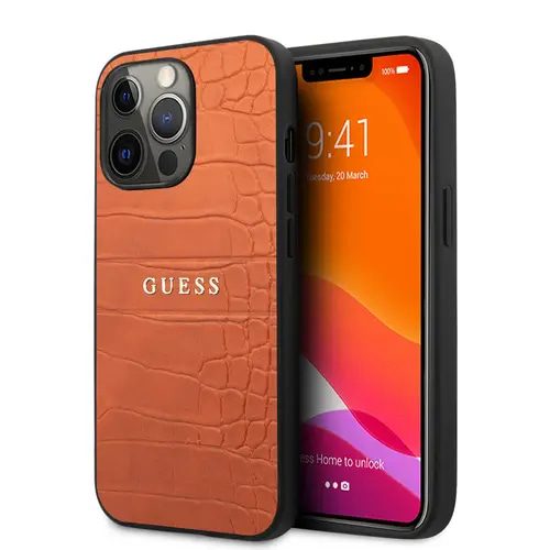 GUESS HC PU CROCO HOT STAMP LINES ORANGE IP13 PRO