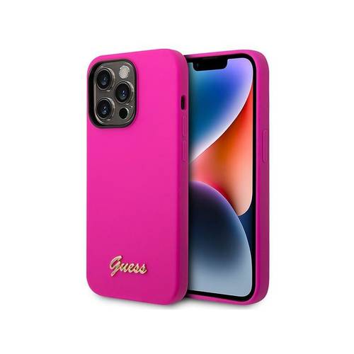 GUESS GUHCP14XSLSMF APPLE IPHONE 14 PRO MAX FUSCHIA HARD CASE SILICONE VINTAGE GOLD LOGO