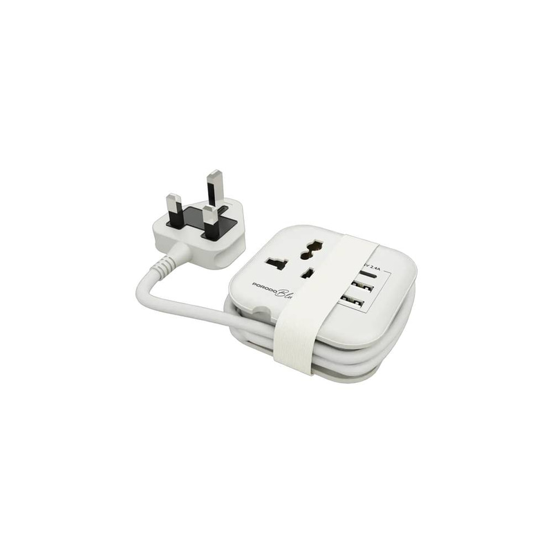 مقبس طاقة متعدد المنافذ عالمي من بورودو بلو فولغا، USB-A و USB-C، بطول 1.2 متر - أبيض