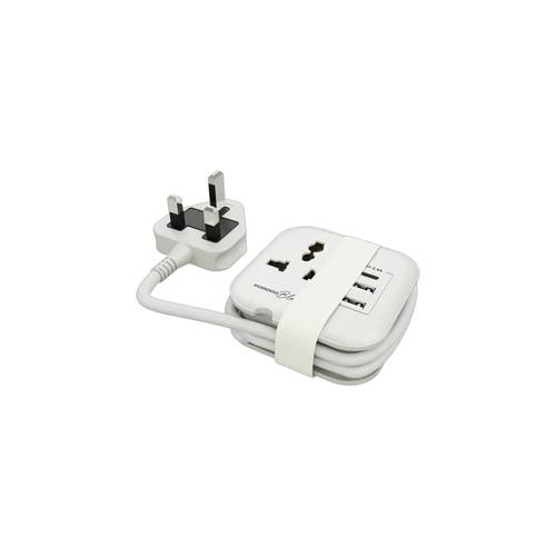 مقبس طاقة متعدد المنافذ عالمي من بورودو بلو فولغا، USB-A و USB-C، بطول 1.2 متر - أبيض