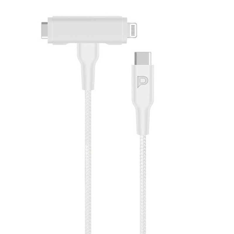 Powerology MFI Braided Type-C to Type-C and Lightning 2in1 C94 Cable 1.2M - WH