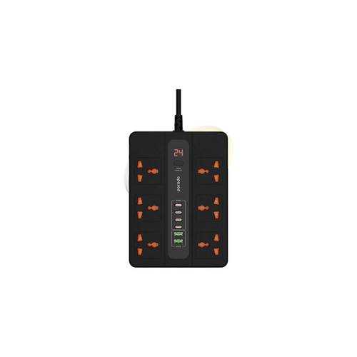 Porodo 6 AC 2 USB-A 24W & 4 USB-C PD 36W Multi-Port Super Hub 3M 3000W UK - Black