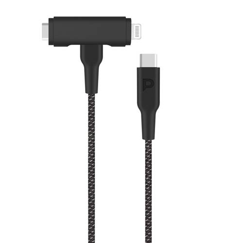 Powerology  Braided USB-C to USB-C and Lightning 2 in 1  Cable 1.2M/ 4FT- PD60W- BLACK